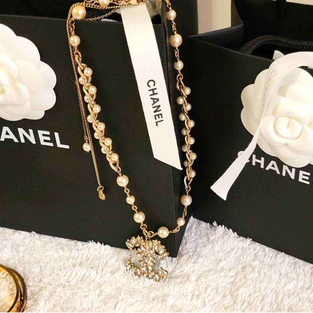 Chanel Classic Gold, Pearl, and Crystal Necklace- Limited Edition Vintage